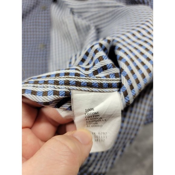 Ermenegildo Zegna Men's Blue Check Plaid cotton Shirt Large work causal‎ - Picture 5 of 6